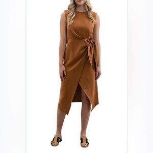 Elegant Brown Tie Waist Midi Dress Neiman Marcus
